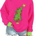 Christmas Sweatshirts For Women Cute Christmas Tree Graphic Long Sleeve Shirt Casual Crewneck Holiday Pullover Top (Pink, XL)