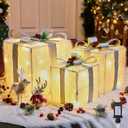 Brightown 3 Pieces Lighted Gift Boxes Outdoor Christmas Decorations, 12" 10" 8" with 60 Pre-Lit Mini String LightsFoldable LED Boxes with Bows for Tree Indoor Outdoor Party Yard Home Decor