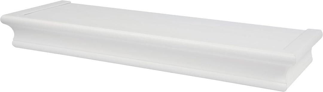 HIGH & MIGHTY Floating Shelf 18 Inch | Tool-Free Wall Mounted Shelf for Drywall | Holds 15 lbs Beveled White Decorative Wall Shelf for Bedroom Living Room Bathroom Kitchen Storage