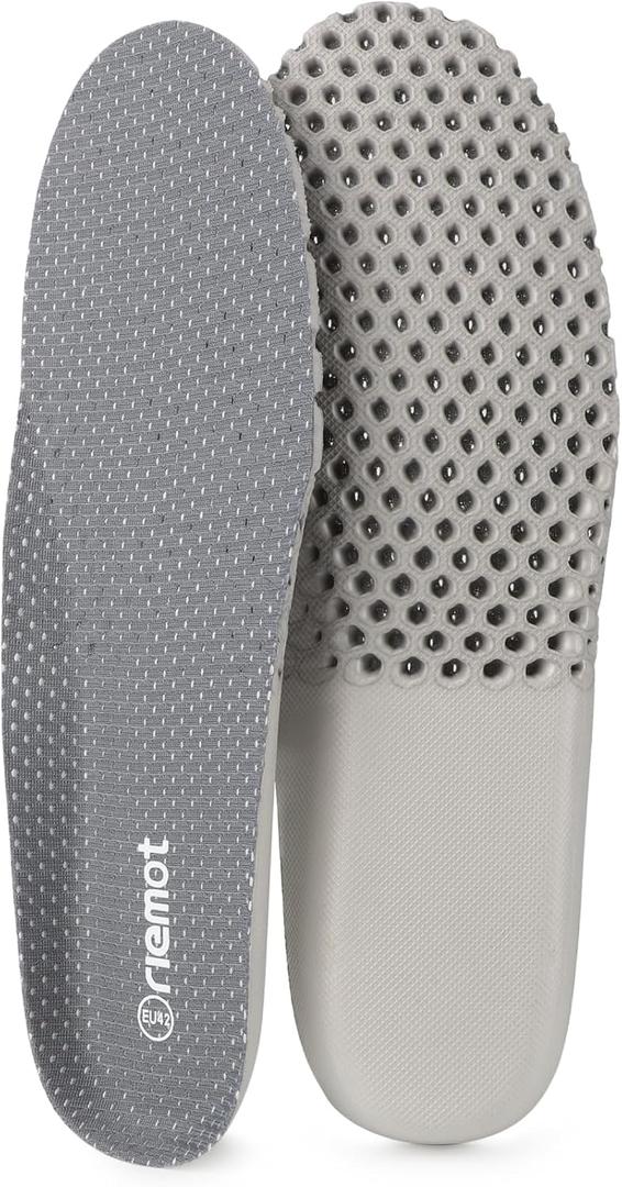 2 x riemot Men's Shoe Insoles Breathable Honeycomb Sport Shoe Insoles Cushioning Shoe Inserts Replacement Innersoles for Water Shoes Sneakers Work Shoes Grey US9/ EU42
