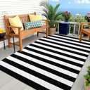 OLANLY Black and White Striped Rug 5' x 7'  Washable Cotton Indoor Outdoor Doormat for Front Door, Entryway, Kitchen, Porch, Patio Decor