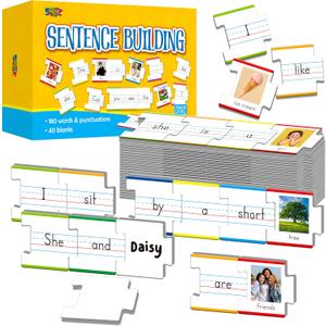 110PCS Sentence Building, Double-Sided Puzzles 180 Sight Words & 20 Blanks for Kids Learning Sentences, Early Reading, Writing & Language Practice-Educational Toy for Kindergarten, Grade 1st, 2nd