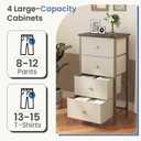 DUMOS Nightstand, Bedside Table with 4 Fabric Drawers, 11.8"D x 17.7"W x 37.4"H