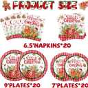 Christmas Gingerbread Plates and Napkins,Christmas Decorations Red Black Buffalo Plaid Ice Cream Sweet Christmas Gingerbread Man Tableware for Xmas Winter Holiday Party Supplies Decor