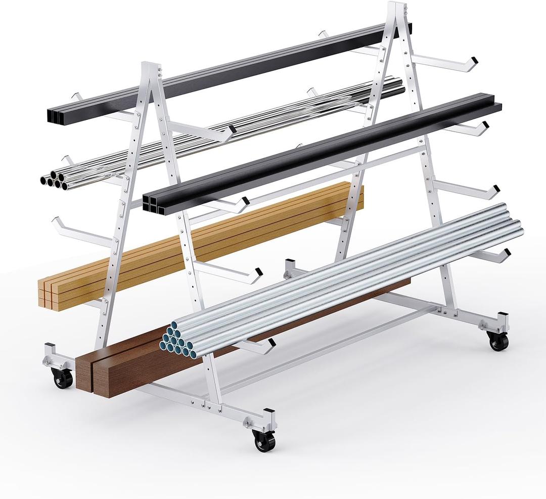Heavy Duty Horizontal Storage Rack with 4 Casters, Mobile Material Handling Conduit Pipe Rack Holds up to 2000lbs, 5ft x 3.7ft x 4.3ft