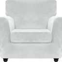 ZNSAYOTX Luxury Velvet Chair Slipcovers with Arm 2 Piece Stretch Chair Covers for Living Room Thick Soft Armchair Slipcover Anti Slip Pet Friendly Furniture Protector (Silver Grey),30"-47"(1 Cushion)