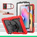SEYMAC stock Case for Samsung Galaxy Tab S6 Lite 10.4 (2024-2020) with Screen Protector Pencil Holder [360 Rotating Hand Strap] &Stand, Drop-Proof Case for Galaxy Tab S6 Lite Tablet, Red/Black