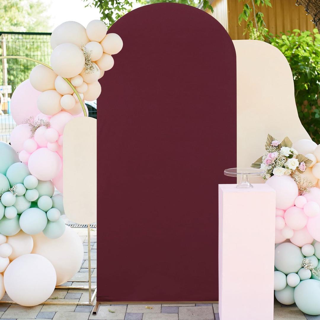 FUHSY Spandex Fitted Arch Cover Backdrop Fabric Burgundy Chiara Backdrop Cover 4ft Arch Stand Cover for Round Top Frame 2-Sided Arch Covers for Wedding Ceremony Birthday Party Decor