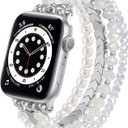 MOFREE Beaded Bracelet Compatible with Apple Watch Band 38mm/40mm/41mm/42mm, Fashion Elastic Stretch Women Bands for iWatch Series 11/10/9/8/7/SE/6/5/4/3/2/1 iPhone Watch Strap Bands (White/Yellow)