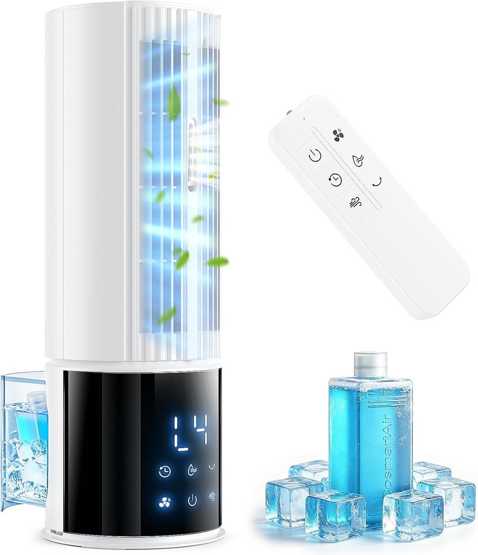 Portable Air Conditioners, Evaporative Swamp Cooler, Cooling Tower Fan with Mist Humidifier, 3 Speeds, Oscillating, Timer, Remote for Bedroom, Office, Camping Portable AC Standing Fan (White)