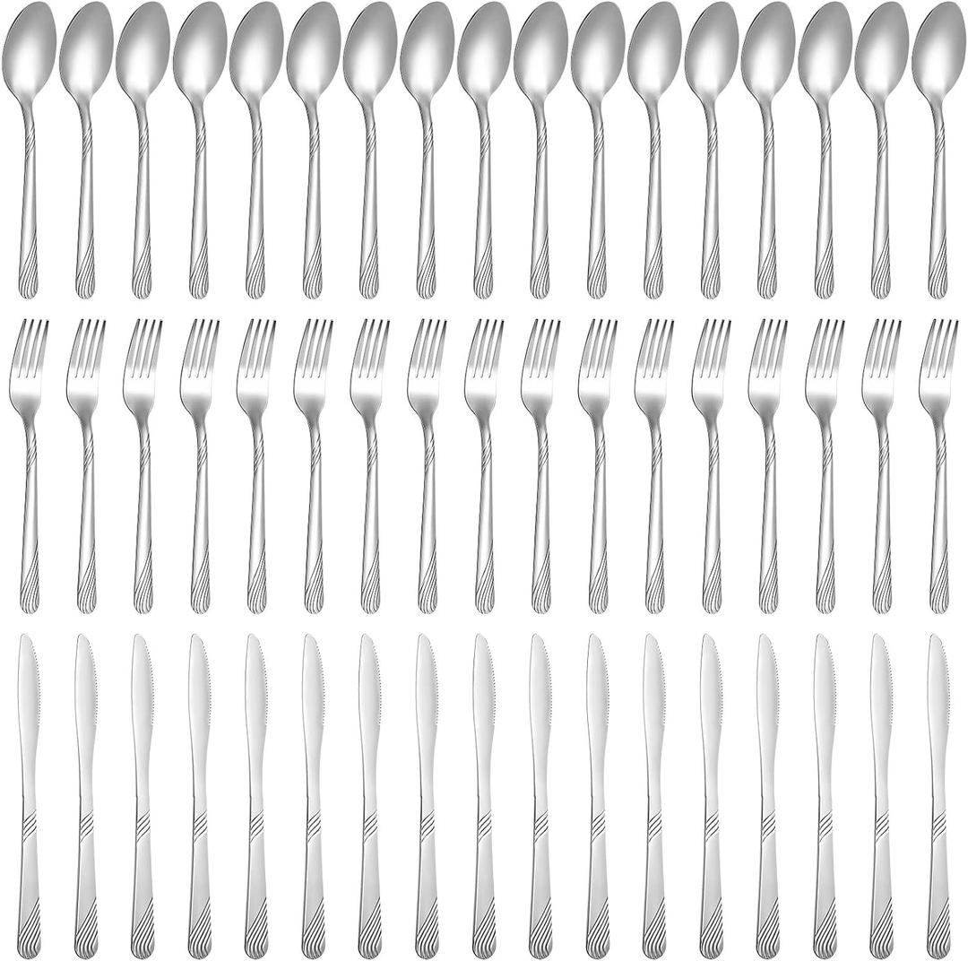 Minatee 201 Pcs Thin Silverware Set Stainless Steel Flatware Sets Service for 67 Silver Cutlery Set Serving Utensils Sits Includes Knife Fork Spoon for Kitchen Dinner Table