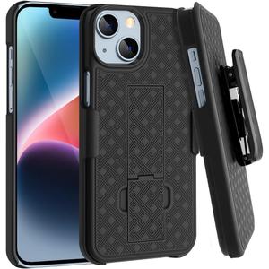 Fingic Compatible with iPhone 14 Case, iPhone 13 Belt Clip Holster Case Slim Combo Shell with Kickstand Swivel Belt Clip Holster Rugged Protective Cover for iPhone 14 5G/13 5G 6.1 inch - Black
