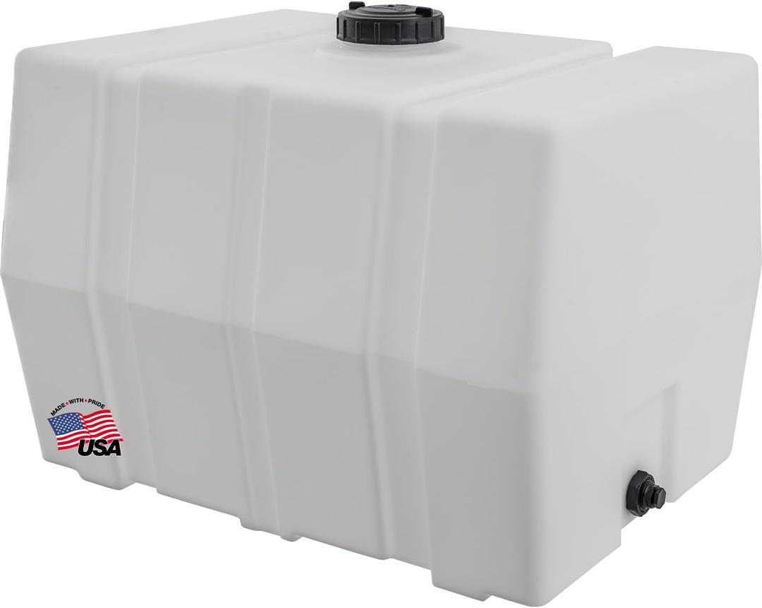RomoTech 82123929 Horizontal Square Reservoir Water Tank, 100 Gallon, Made in USA, Natural Poly Tank For Non-Flammable Liquids, UV-Resistant, Ideal for Agricultural Use, RV Water Storage, White
