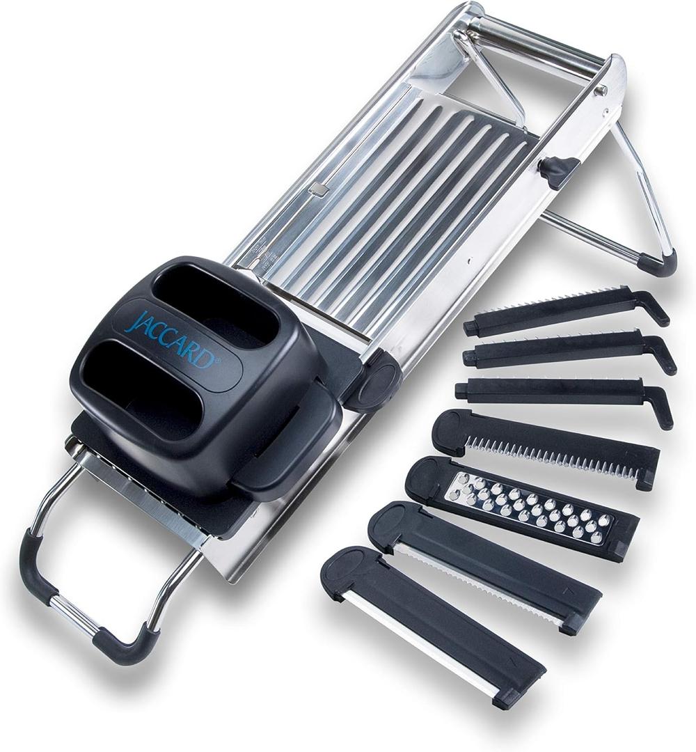 Jaccard Stainless Steel SafeHands Mandolin Slicer, Food Chopper, Compact Vegetable Chopper with Seven Interchangeable Blade Cartridges, Easy to Use and Store, Dishwasher-Safe