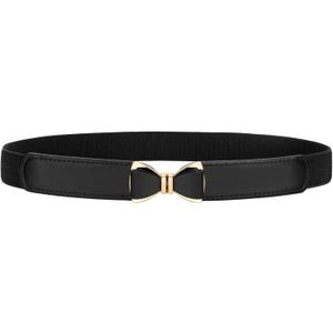 VONMELLI Womens Skinny Elastic Belt Stretchy Bow Belt for Women Dresses Thin Waist Ladies Belts (Fit waist size 31"-37", Black)