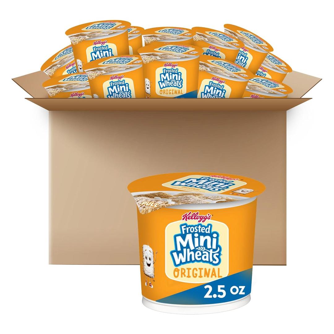 Kellogg's Frosted Mini-Wheats Breakfast Cereal Cups, High Fiber Cereal, Kids Snacks, Original, 30oz Case (12 Cups) EXP: 04/20/2027