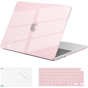 EooCoo Case Compatible with MacBook Air 13 inch 2026 2025-2022 Release M4 M3 M2 A3240 A3113 A2681, Glitter Hard Shell&Keyboard Skin Cover&Screen Protector for Mac Air 13.6 inch Case, Sparkly Baby Pink