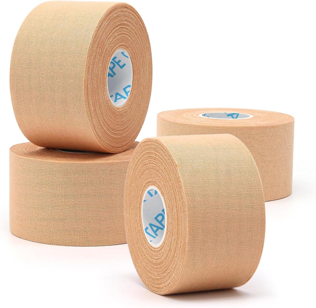 OK TAPE 4 Rolls Athletic Tape, Sports Tape for Injuries, Rigid, Easy Tear Medical Tape, Wrist Tape, No Sticky Residue | Secure Ankle, Finger, Knee- 1.5inch x 15yards (Beige) (Beige-4 Rolls)