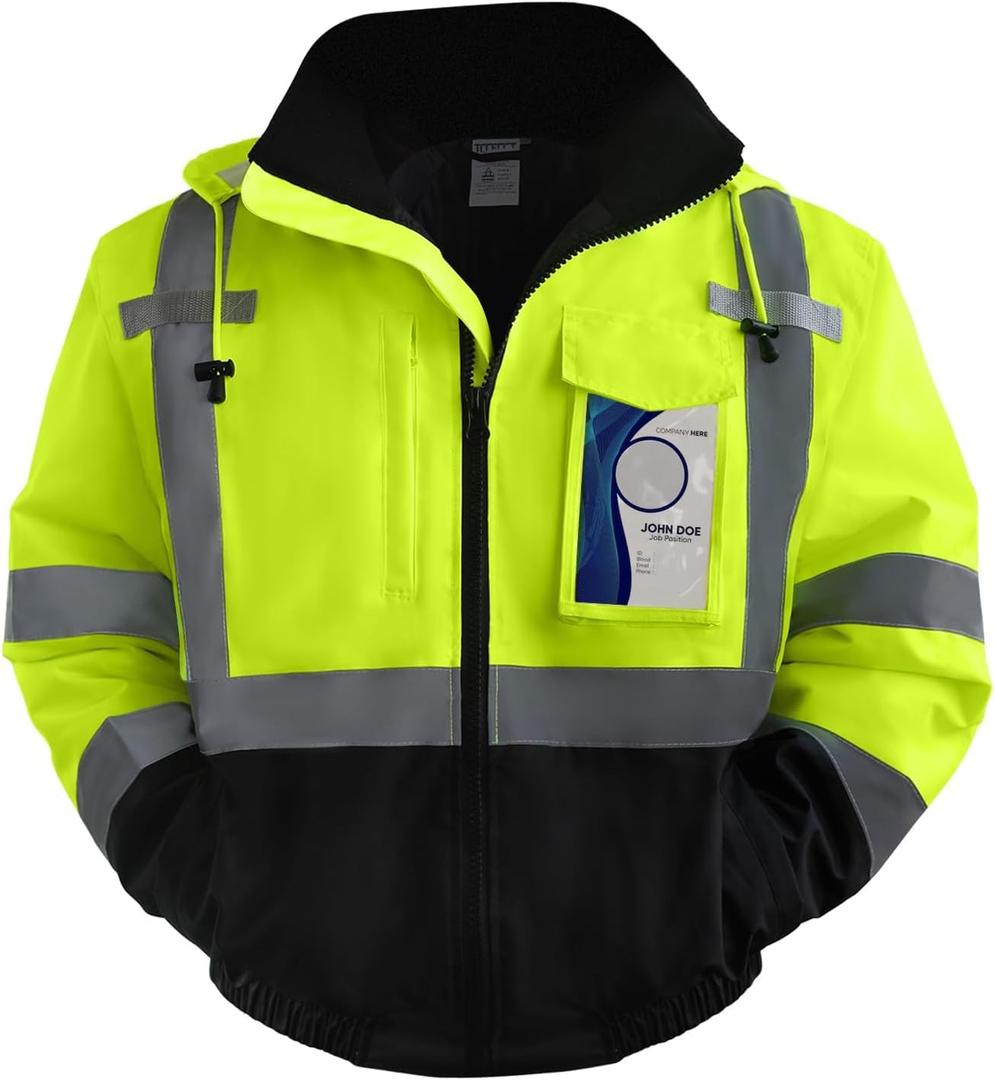 TCCFCCT Hi Vis Jackets for Men Women Waterproof High Visibility Safety jackets for Men, Warm Reflective Jacket with Pockets, Construction Coats for Cold Winter, High Vis Rain Gear, J-Yellow, XL