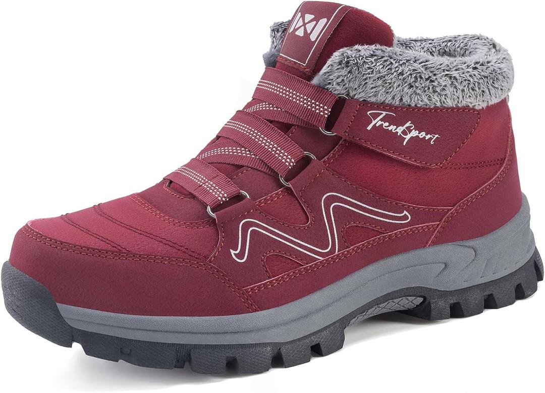 Qiucdzi Womens Winter Snow Boots Warm Fur Lined Anti-Slip Outdoor Ankle Booties Walking Shoes Comfort Non-Slip Trekking Shoes (8, Red)