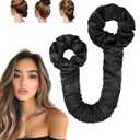 BONNET QUEEN Satin Heatless Hair Curler, Overnight Curls for Long Hair, Ultra Soft Daily Use of Hair Accessories & 2 Scrunchies, Damage-Free Styling, Soft Hair Curlers for Overnight, Black (1 Count (Pack of 1))