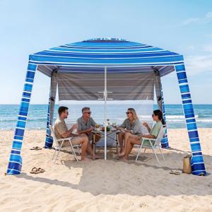 8'x8' Beach Cabana, UPF 50+ Large Beach Canopy with Side Wall, Easy Setup Pop Up Sun Shelter, Adjustable Height & Wind Resistant Beach Tent for 4-6 Person Family, Navy Blue