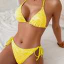 Fanuerg Women's Halter String Triangle Bikini Sets Sexy Floral Textured Two Piece Swimsuit Bathing Suit Yellow XS