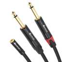 Devinal 3.5mm to Dual 1/4 Y Splitter Cable, 1/8" Female TRS to Dual 6.35mm TS Male Adapter, Female Mini Jack Stereo to 2 Quarter inch Mono Converter 1 feet