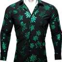 Barry.Wang Mens Christmas Shirts Xmas Holiday Party Button Down Dress Shirts Long Sleeve Snowflake Tree Shirt Halloween (Black, M)