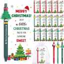 Marspark 30 Set Christmas Gifts Bulk Christmas Ballpoint Pens and Greeting Cards Set with Bag Twist Ties for Employee Coworker Teacher Student School Office Home Party Favor