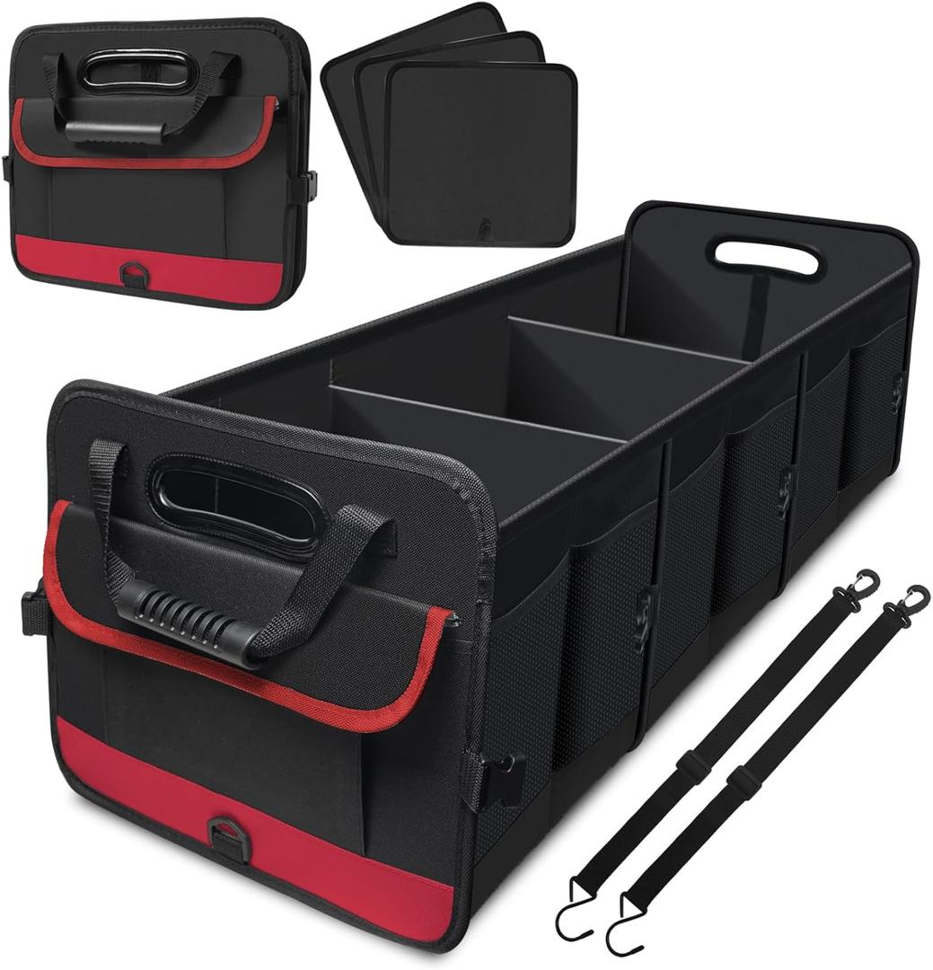 Car Trunk Organizer,Heavy Duty Collapsible 95 L Capacity Car Trunk Storage Organizer,Multi-Compartment Pockets, Adjustable Straps - Ideal for Travel, Camping, Shopping,Perfect for SUV, Truck, Sedan