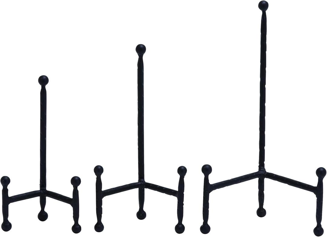 Deco 79 Metal Display Easel Tabletop Easel with Ball Details, Set of 3 Display Stand 12", 10", 8"H, Black