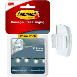 Command Round Cord Clips, Damage Free Hanging Cable Clips, No Tools Wall Clips for Hanging Electrical Cables of Christmas Decorations, 40 Clear Cord Clips and 48 Command Strips (Small, Transparent)