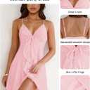Women Sleeveless Sexy V Neck Summer Dress for Women Casual Flowy Beach Club Party Spaghetti Strap Mini Sundress (Pink)