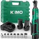 KIMO Cordless Electric Ratchet Wrench Set, 40Ft-lbs, 400RPM, 12V Cordless Ratchet Wrench 3/8" w/Variable Speed Trigger, 7Sockets, 1/4" Adapter, Forward/Reverse Switch, 2Battery Power Ratchet w/Charger