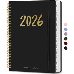 2026 Planner - Weekly and Monthly Planner, January 2026 to December 2026, Spiral Bound 2026 Calendar Planner Book, Inner Pocket, Perfect for Office Home School Supplies - A5 (6.3" x 8.5"), Black