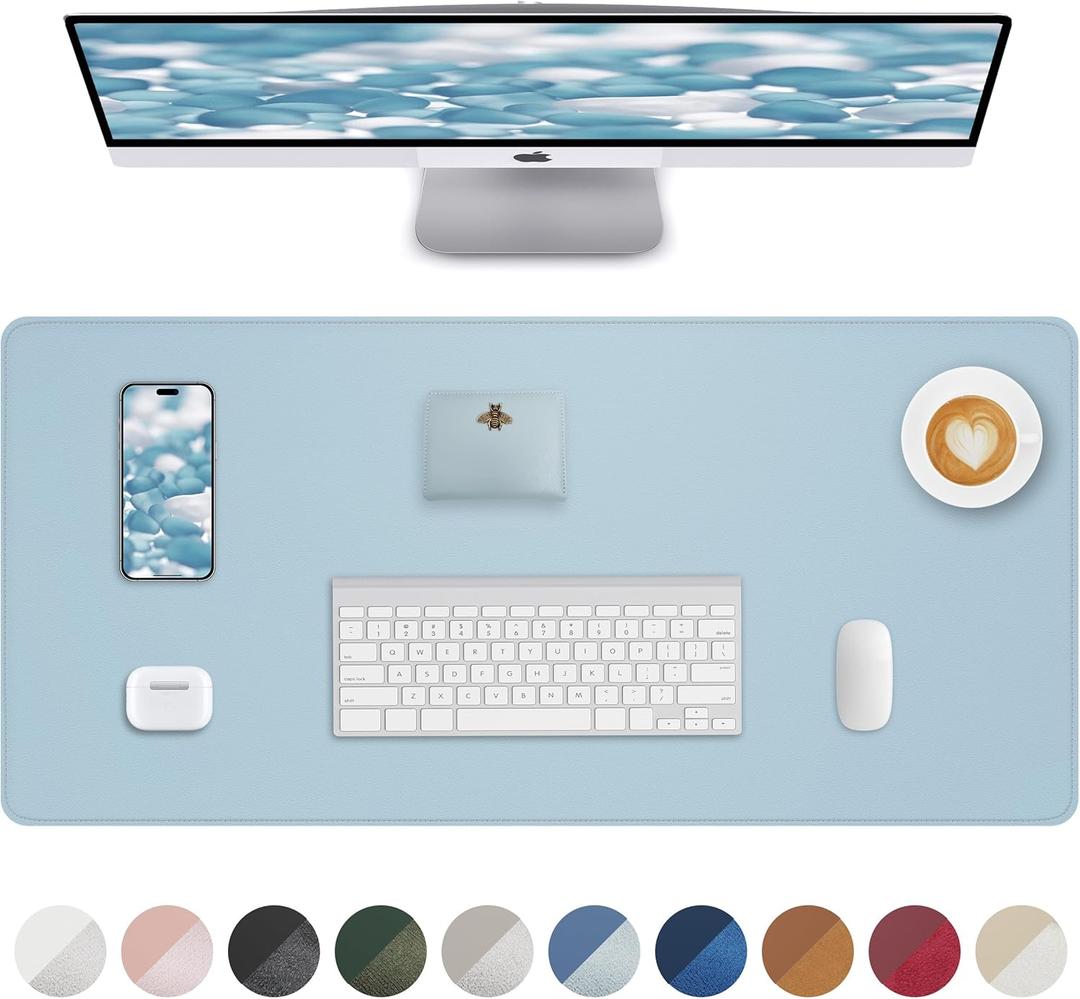 Non-Slip Desk Pad,Mouse Pad,Waterproof PVC Leather Desk Table Protector,Non-Slip PU Leather Desk Blotter, Easy Clean Laptop Desk Writing Mat for Office Work/Home/Decor(Light Blue, 24" x 13.7")