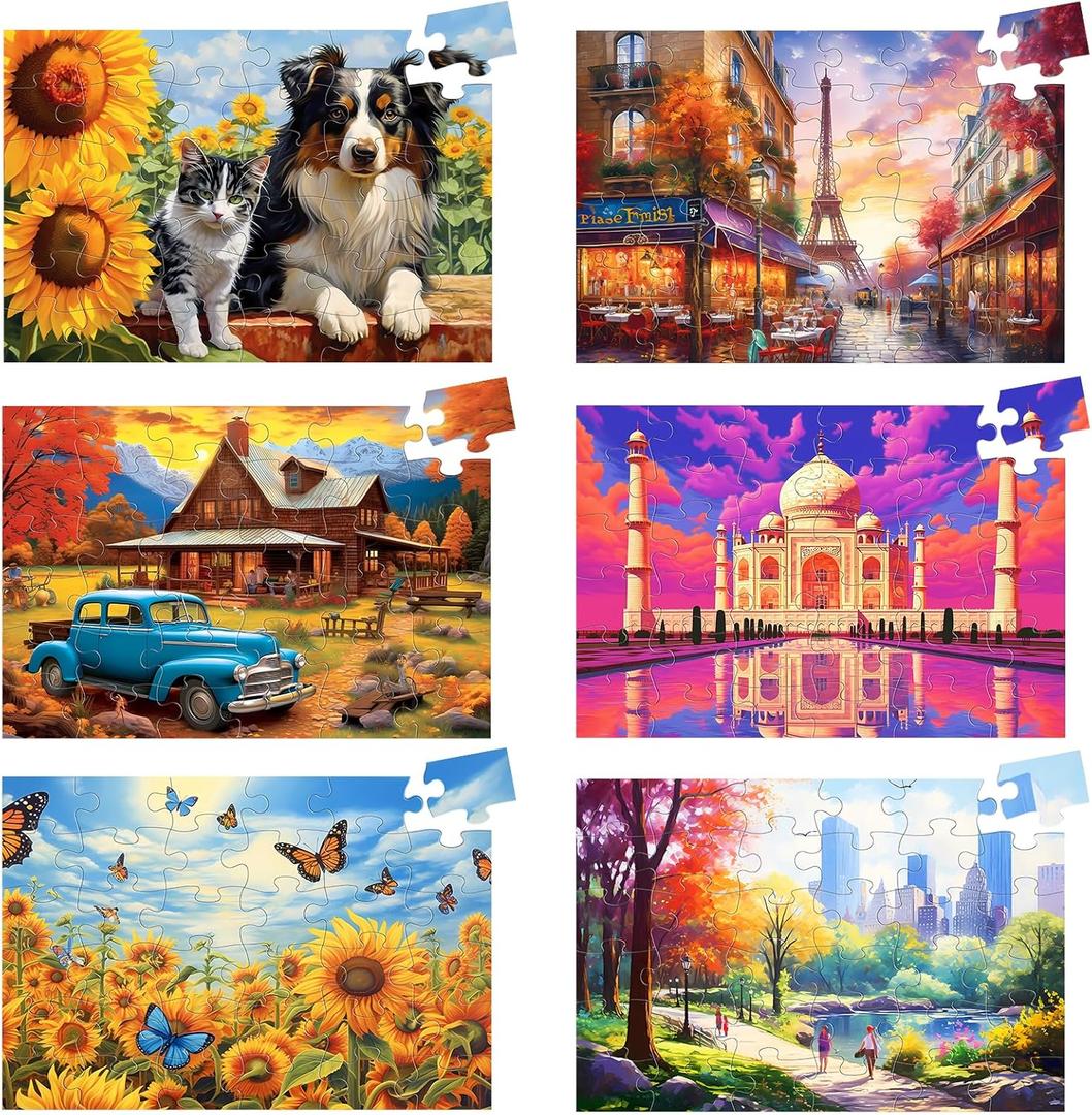 6 Packs 36 Large Piece Puzzle for Seniors,Dementia Alzheimer's Products Activities for Elderly Adults,Easy Puzzle Alzheimer’s Memory Cognitive Game Gift for Patient in Nursing Home with 6 Storage Bags