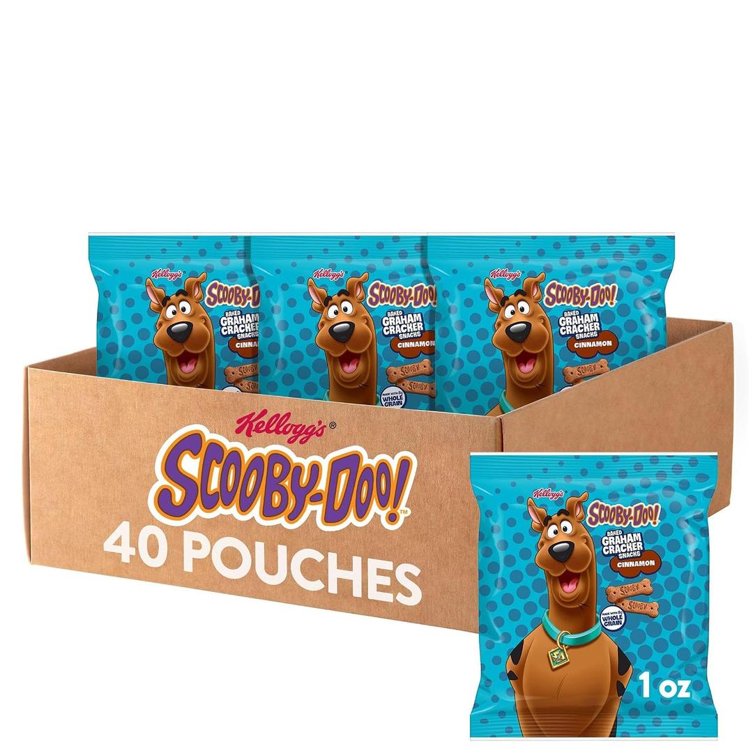 Kellogg's Scooby-Doo! Graham Cracker Snacks, Cinnamon, Made with Whole Grain, (1 Oz Bag), 40 Bags (EXP 07/17/26)