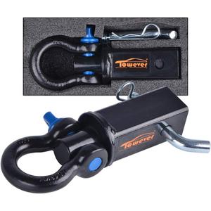 83710 Towever Shackle Hitch Receiver 2 inch, Hitch Shackle Heavy Duty with 3/4'' D Ring Shackle, d Ring Recovery Hitch Compatible with Trucks Jeeps