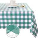 Obstal 100% Waterproof PVC Table Cloth, Oil-Proof Spill-Proof Vinyl Rectangle Tablecloth, Wipeable Table Cover for Outdoor and Indoor Use,Green Teal,54 x 78 Inch