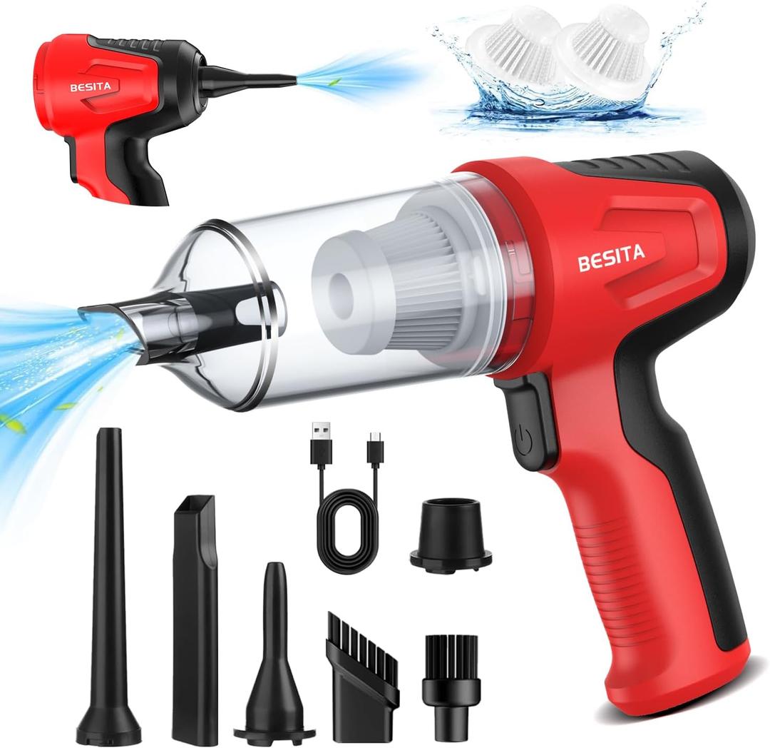 Car Vacuum Portable Cordless, 4 in 1 Mini Vacuum Cleaner Hight Power, 12000Pa Powerful Suction, Air Duster, Dual Filter,Adjustable Small Vaccum Portable Cordless for Car, Home, Pet, Office (Red)