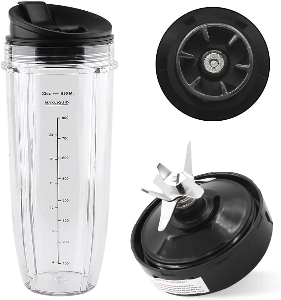 Replacement Parts Female Fins Blade and 32oz cup with Lid,Compatible with Ninja Blender Auto iQ BL482 30 DOB,BL451 30 DOB,BL480D 69 DOB,BL455 30 DOB