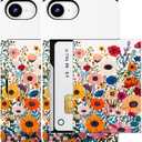 Compatible for iPhone 16e Case with Card Holder Cute - Kawaii Design Military-Grade Drop Protection Rugged Wallet Cases for Women (White Vibrant Flowers)