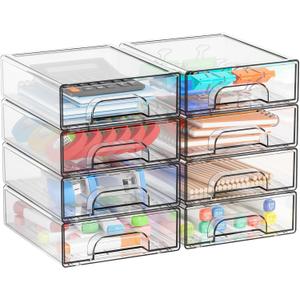 Yieach 2.2'' Tall Acrylic Clear Stackable Storage Drawer Organizer,8 Pack Desk Organization and Storage,Plastic Office Supply Organizer,Drawer Storage Organizer for Makeup,Accessory,Pen,Art Crafts