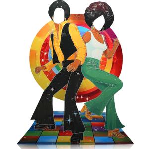Amyhill 5 ft 70s Disco Couple Cardboard Cutout Stand up Disco Theme Party Decoration Retro Faceless Life Size Photo Prop Dance Couple Backdrop for Groovy Party 1970s Dance Theme Decor