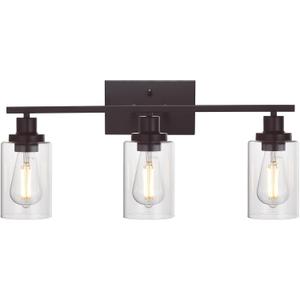 MELUCEE 3 Light Bathroom Vanity Light Oil Rubbed Bronze, Industrial Wall Light Fixture with Clear Glass Shade Sconces for Bedroom Porch Kitchen Living Room (Patent No.: US D963914 S)