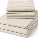 ClevaHome Queen Size Sheet Set - 6 Piece Soft Breathable Luxury Bed Sheet Set - Shrinkage & Fade Resistant Embroidered Bedding Sheet with Deep Pocket, 2 Extra Pillowcases (Queen, Oat Milk)