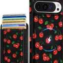Shorogyt for Google Pixel 9Pro XL Cute Kawaii Leather Phone Case - Compatible with Magsafe Wallet Magnetic Credit Card Holder Fashion Cherry Design Phone Cover for Women Girls, Fits 7 Cards
