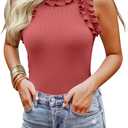 WAYMAKER Women's Sleeveless Racer Back Ruffle Mock Turtle Neck Ribbed Bodysuit Tank Tops S